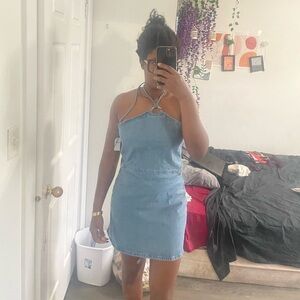 The gap denim halter neck backless dress
